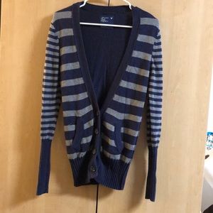 Navy and gray stripped cardigan.